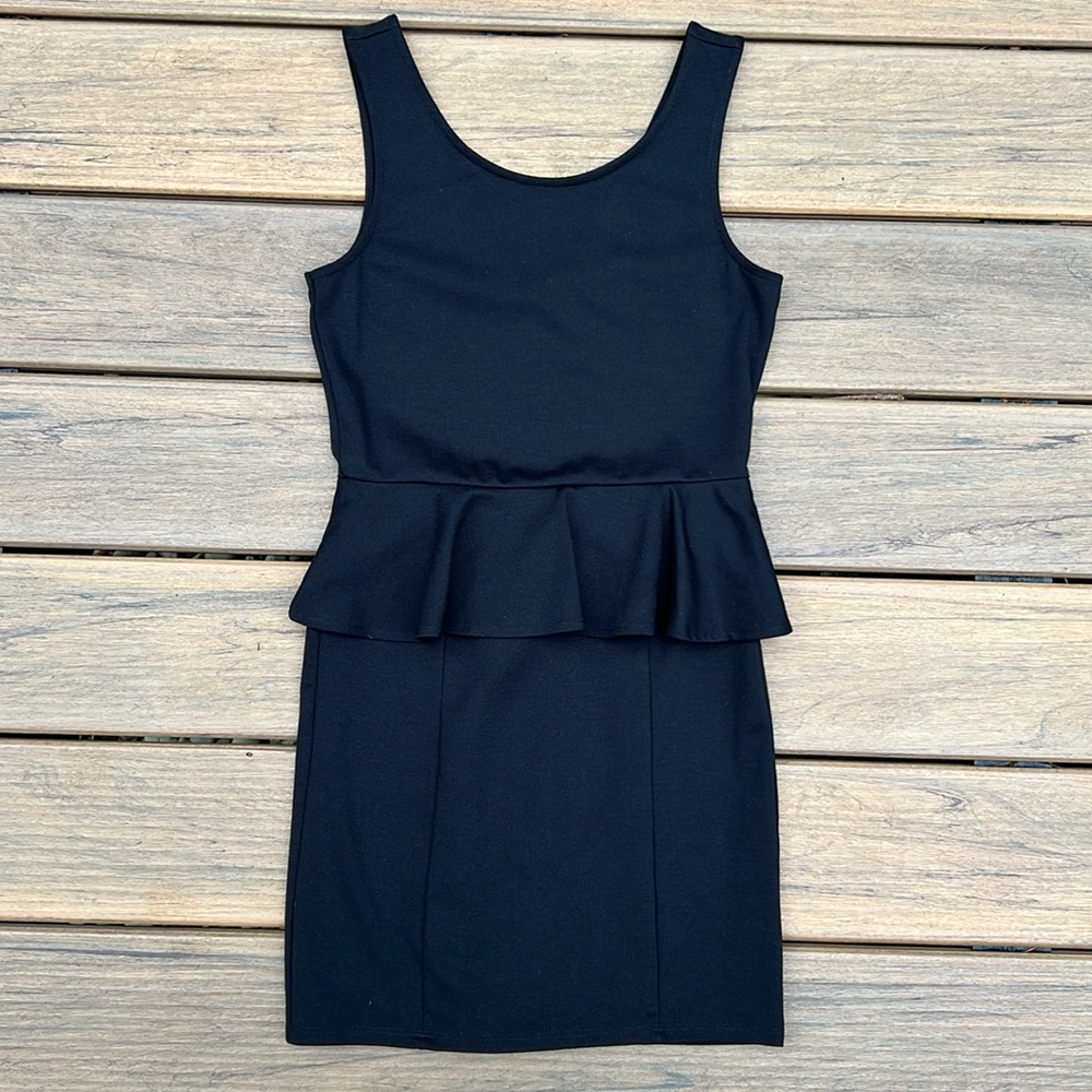 AE Sleeveless Black Peplum Sheath Dress Minimalist, Capsule, Classic & Chic
